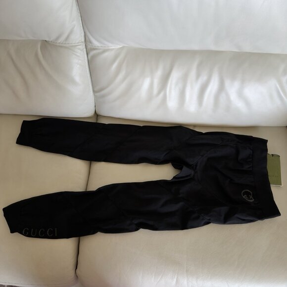 NWT GUCCI BLACK LEGGINGS LOGO Jersey Polyamide Sz L - Picture 4 of 8